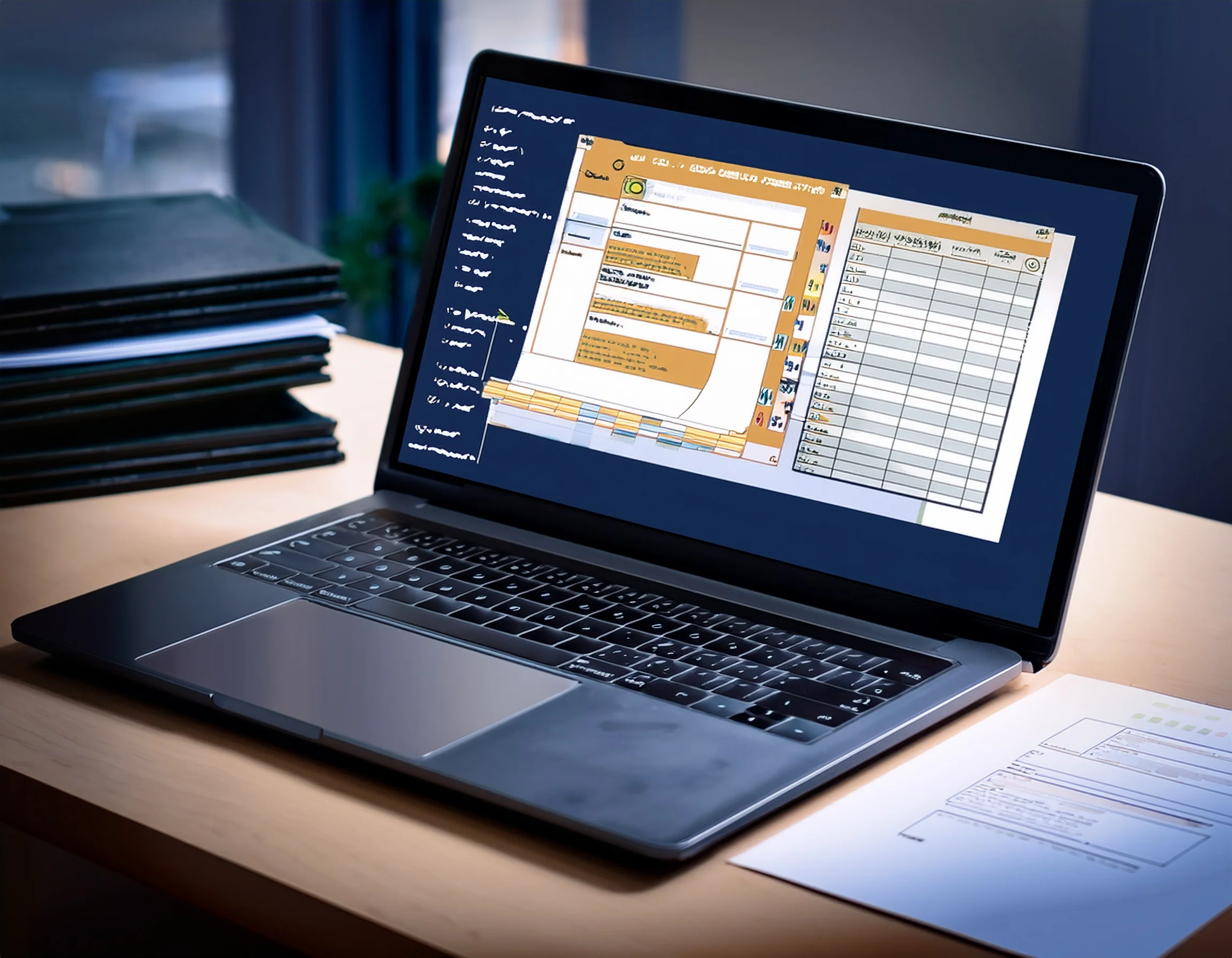 PDFをデスクのノートPCで開く